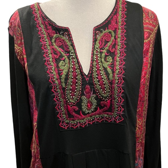 Soft Surroundings Kashmir Tunic Mini Dress LargeEmbroidered Beaded Paisley BOHO - Picture 3 of 10